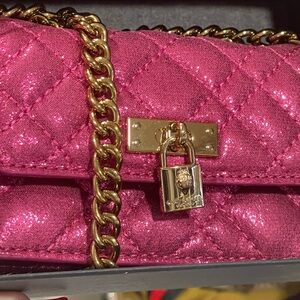 Kurt Geiger Fuchsia Quilted Mini Bag with Gold Chain